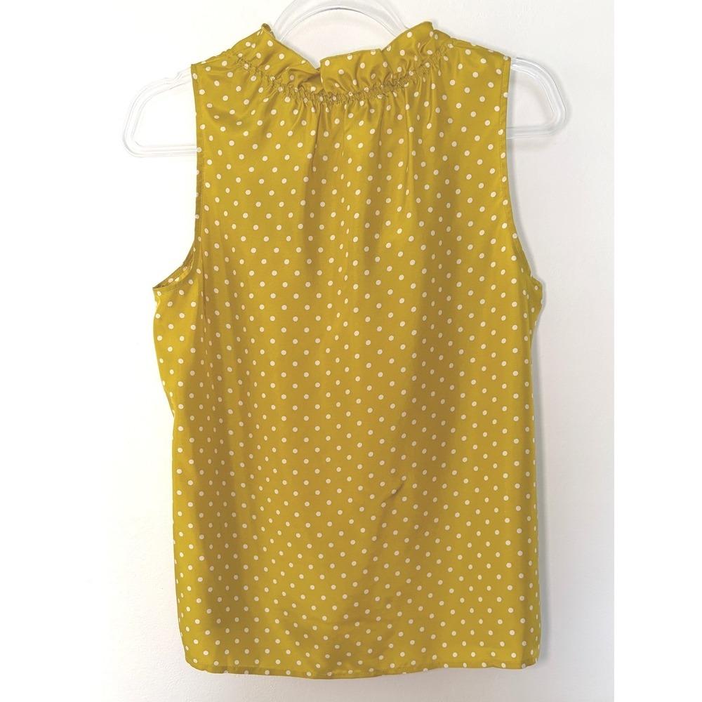 J.Crew Naomi 100% Silk Mustard Polka Dot Ruffle Tie Neck Blouse Size 10 - Picture 6 of 8